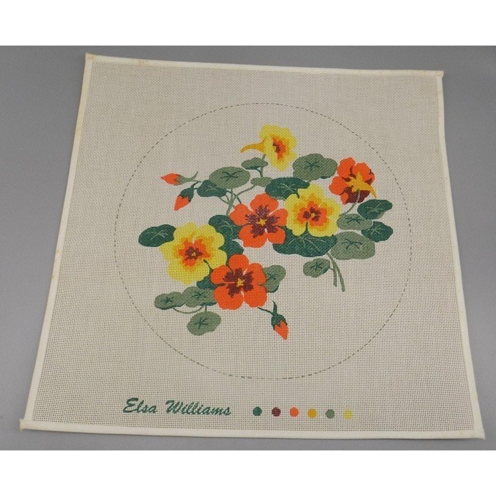 Elsa Williams Hand-Painted Canvas Nasturtium Needlepoint Crewel Unused Vintage